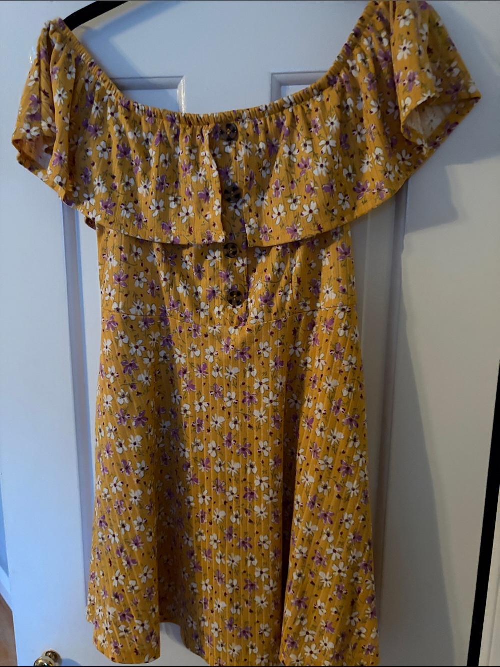 Speechless Yellow Floral Off-Shoulder Dress with Purple & White Flowers